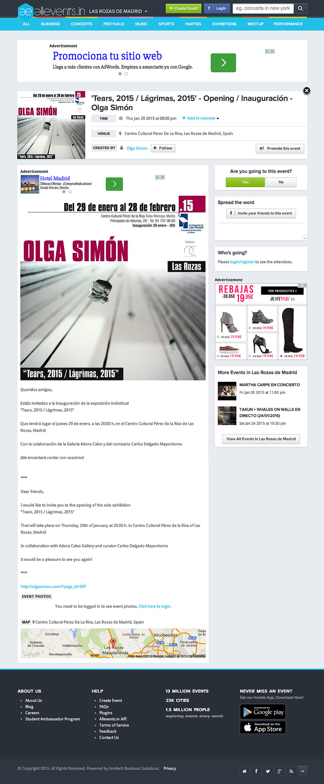 allevents in madrid – 26.01.2015 – ‘Tears, 2015 : Lágrimas, 2015’ – Opening : Inauguración Olga Simón