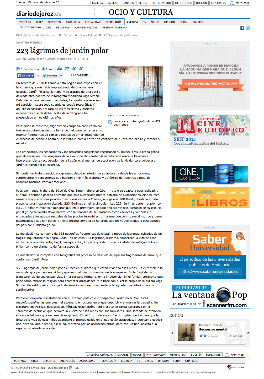 20141113 FATOU Adrían - Olga Simón - Diario de Jeréz web